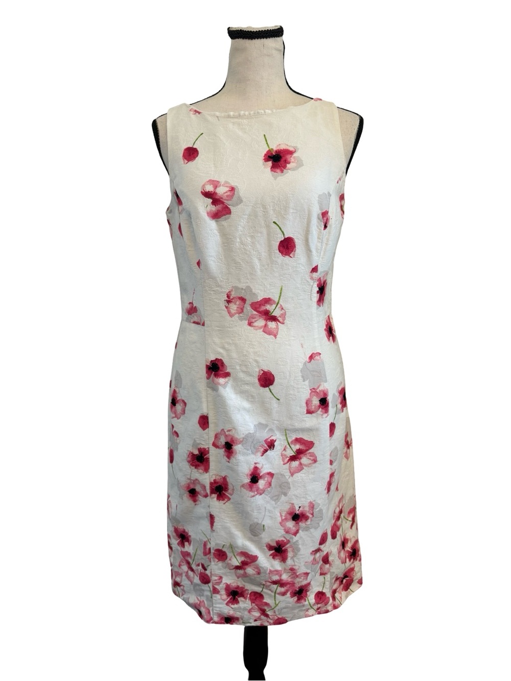 American Living Floral Sheath Dress Size 4 White Pink Jacquard Sleeveless